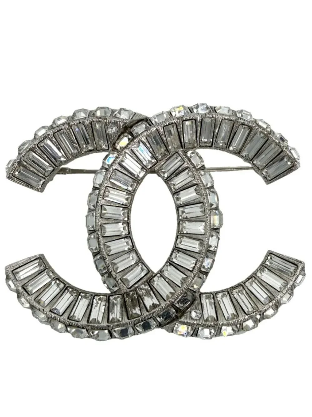 Chanel Brooch CC Logo Rhinestone Silver